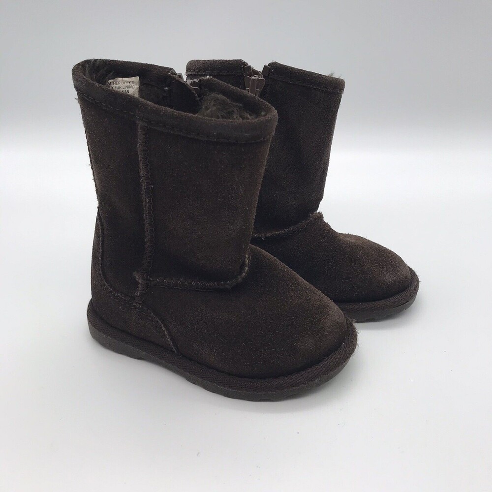 Melrose Ave Kid's 5 Brown Suede Leather Mid Calf Winter Boot Side Zip Snow Shoes
